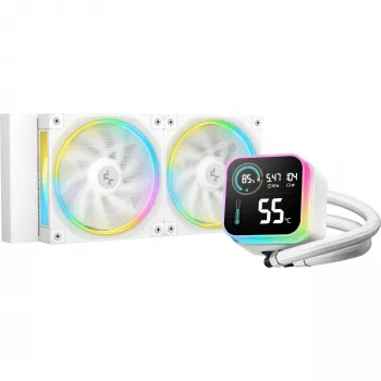 Nestemäinen CPU-jäähdytin DeepCool LQ240 White, 240 mm:n alumiinijäähdytin, 2x120 mm:n RGB-tuuletinta, 41 cm:n letkut