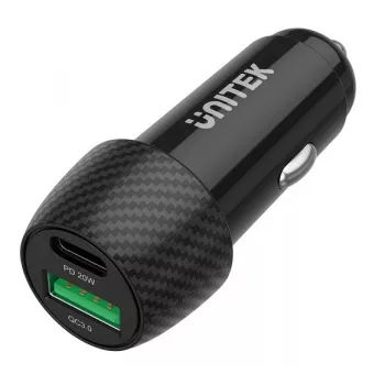 Autolaturi Unitek P1400A USB-C ja USB-A, 38W, Quick Charge 3.0, tulo 12–24V, musta