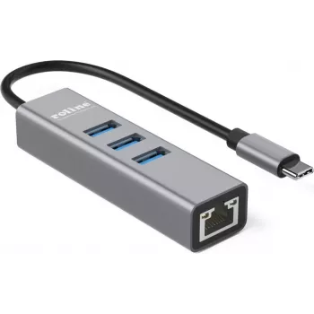 ROLINE USB Type-C - Gigabit Ethernet -sovitin + keskitin 3x - digitaalinen/tieto (12.02.1127)