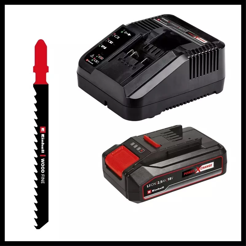 Einhell TC-JS 18/70 Li akkupistosaha 4321280, Power X-Change, 18 V, 2700 iskua/min, 70 mm leikkuusyvyys, sis. 2,5 Ah akun ja laturin, punainen/musta
