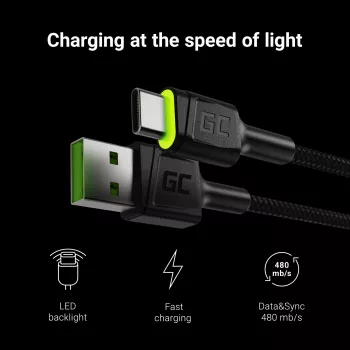 Green Cell KABGC06 USB-kaapeli 1,2 m USB A USB C musta