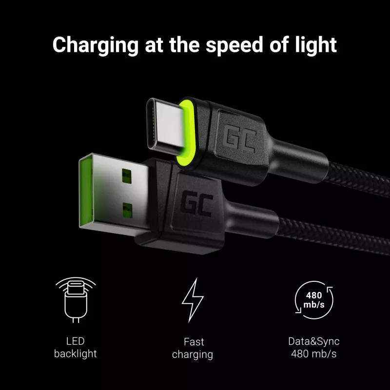 Green Cell KABGC06 USB-kaapeli 1,2 m USB A USB C musta