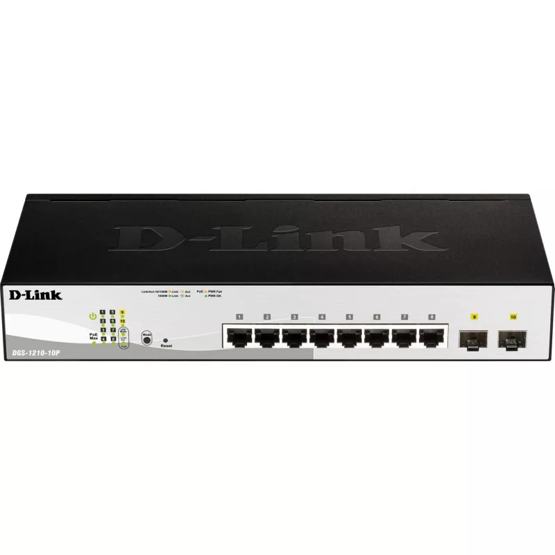 D-Link DGS-1210-10P hallittava L2 Gigabit Ethernet (10/100/1000) Power over Ethernet (PoE) 1U musta