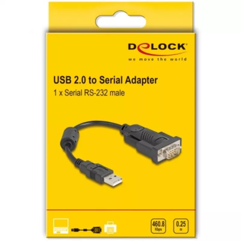 DeLOCK sovitin USB 2.0 Type-A sarjaporttiin RS-232 D-Sub 9-napainen uros 0,25 m
