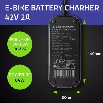 Laturi QOLTEC sähköpyörä Bosch 50762 36V/42V 2A