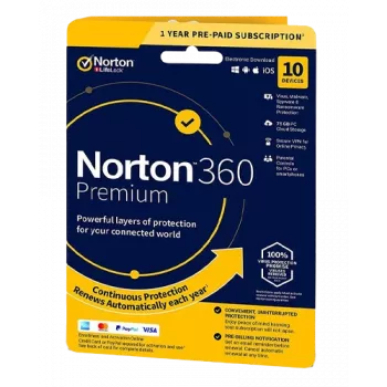 Norton 360 Premium | 10 laitetta | 1 vuosi | 75 GB pilvitallennustilaa | EU | NON SUB |