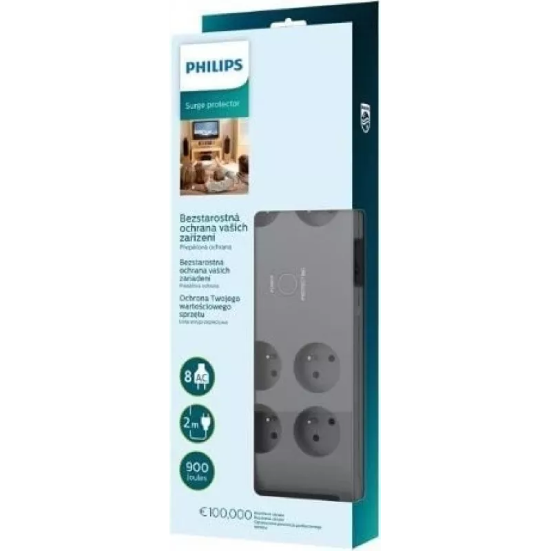 Ylijännitesuoja Philips SPN3180A/60 – 8 pistorasiaa, 2,0 m kaapeli