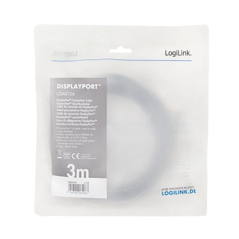 LogiLink CDA0106 DisplayPort-kaapeli musta harmaa 3 M