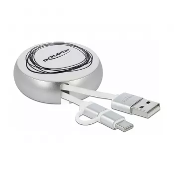Rullattava kaapeli DeLOCK USB 2.0 2 in 1 Type-A Micro-B ja USB-C™