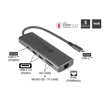 Alcasa HUB-C001A USB-keskitin USB Type-C 5000 Mbit/s antrasiitti