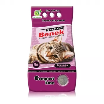 Paakkuuntuva kissanhiekka Super Benek Certech Compact Lavender 5 l — bentoniitti, nopeasti imeytyvä, tarttumaton