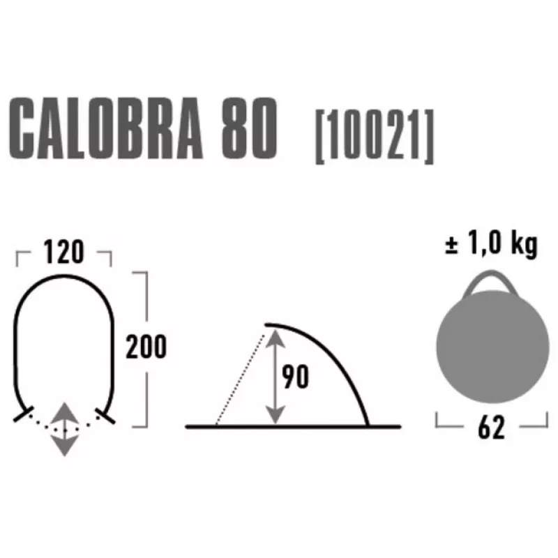 Kupoli-/iglu-teltta High Peak Calobra 80 — harmaa, 2000×1200×900 mm, polyesteripohja, lasikuitutangot