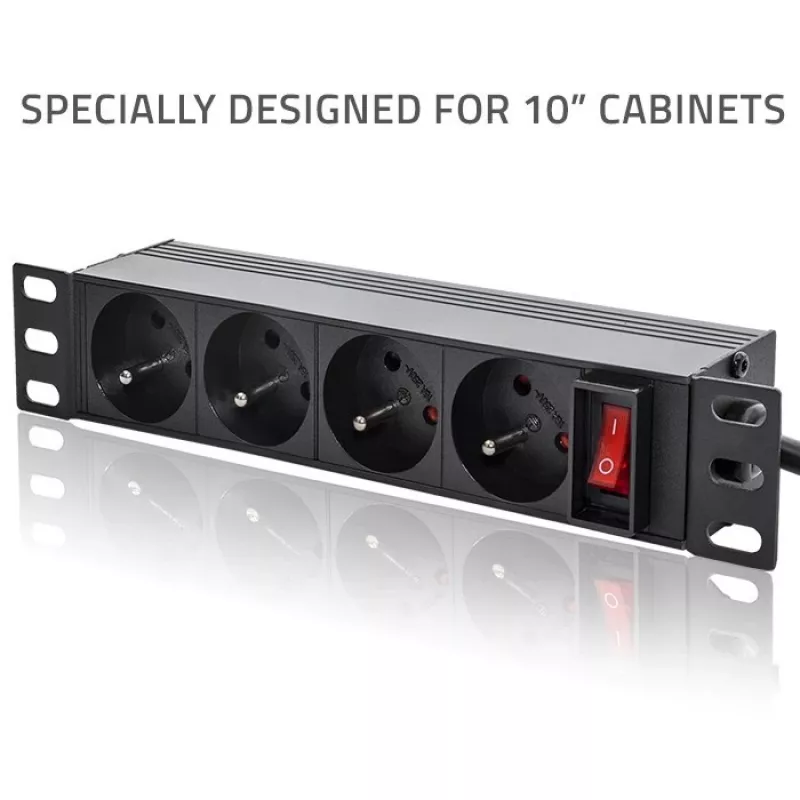 Qoltec alumiininen PDU 10'' RACK | 1U | 16A | 4xFRANZÖSISCH | 1,8m