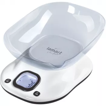 Keittiövaaka LAMART LT7073 — kosketusohjaus, suuri LCD, irrotettava kulho, yksikönvalinta (g/ml/lb:oz), AAA-paristo
