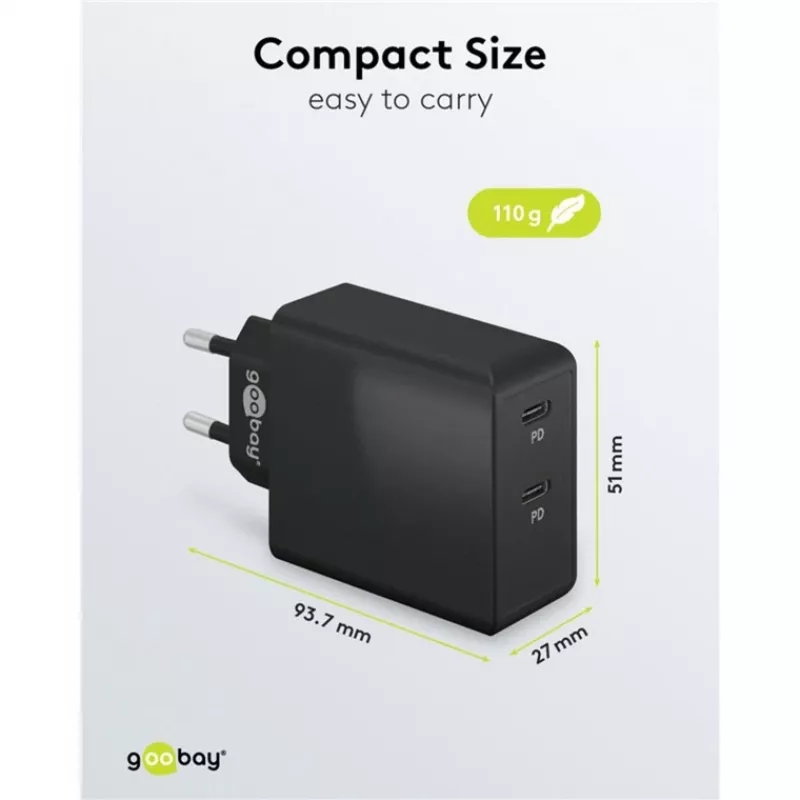 Sisälaturi Goobay 61757 pikalataus USB Type-C 2 porttia musta