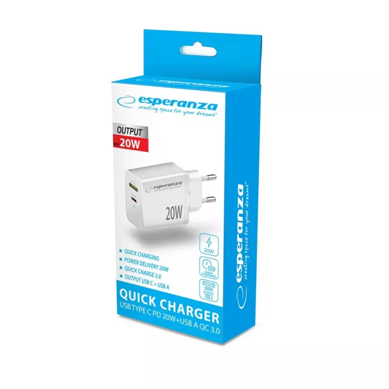 Esperanza EZC105W verkkolaturi 20W valkoinen