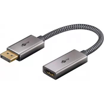 Plus DisplayPort > HDMI -sovitinkaapeli, 8K @ 60Hz (harmaa, 20 cm, 32 Gbit/s)
