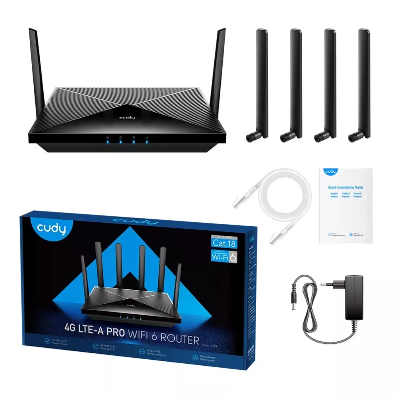 Cudy LT18 langaton reititin gigabit Ethernet dual-band (2,4 GHz / 5 GHz) 4G musta
