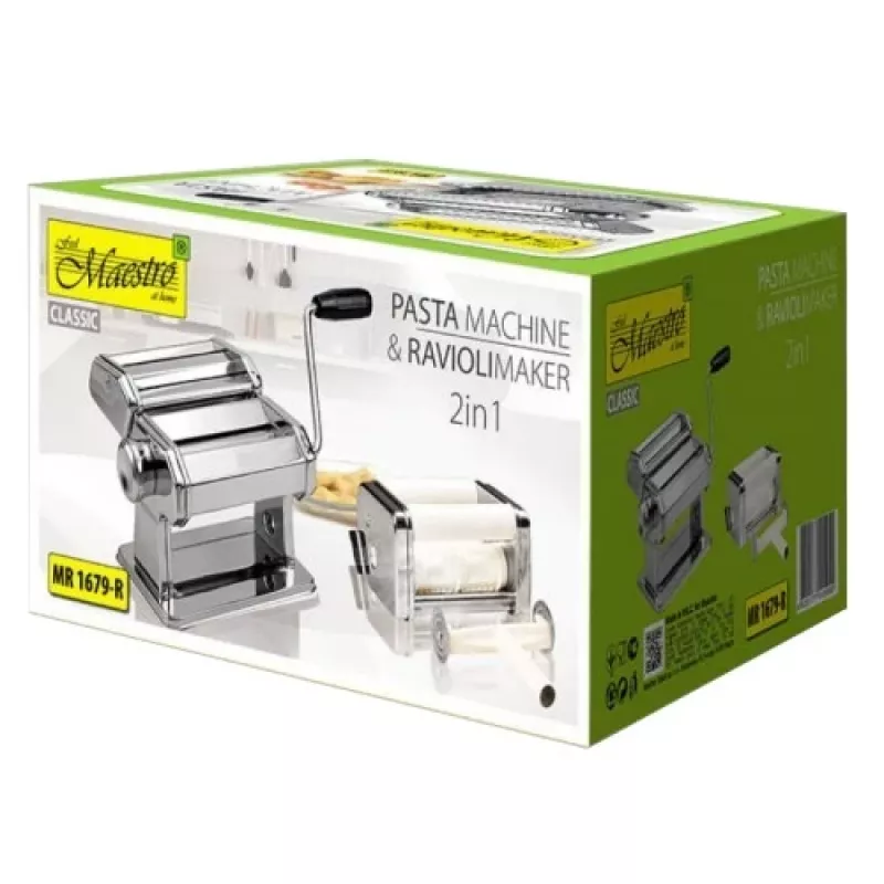 Manuaalinen pastakone Maestro MR1679R — ruostumaton teräs, raviolilisäosa, 6 mm leikkuulaite