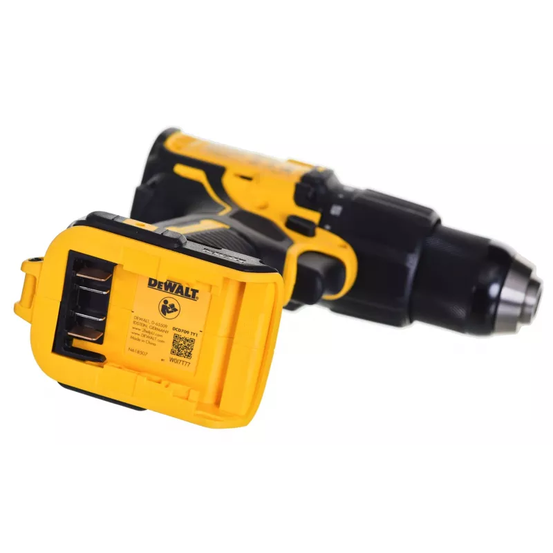 Dewalt DCD709D2T -iskuruuvinväännin akulla ja laturilla