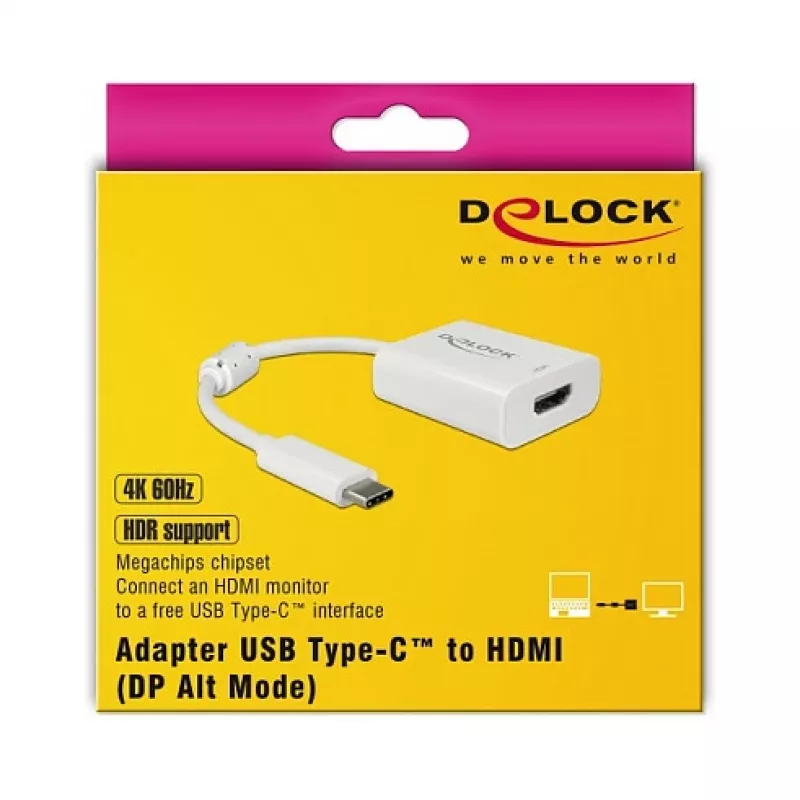 Videokaapeliadapteri DeLOCK 63937 USB Type-C - HDMI 0,1 m valkoinen