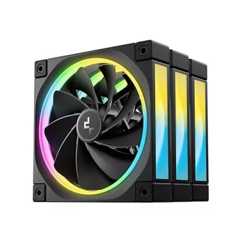 DeepCool FL12R 3-in-1 120 mm kotelotuulettimet (3 kpl), Reverse, 4-pin PWM, 500–2150 r/min, FDB, mustat
