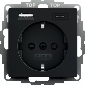 gira pistorasia USB-liitännällä, malli 2459005, musta