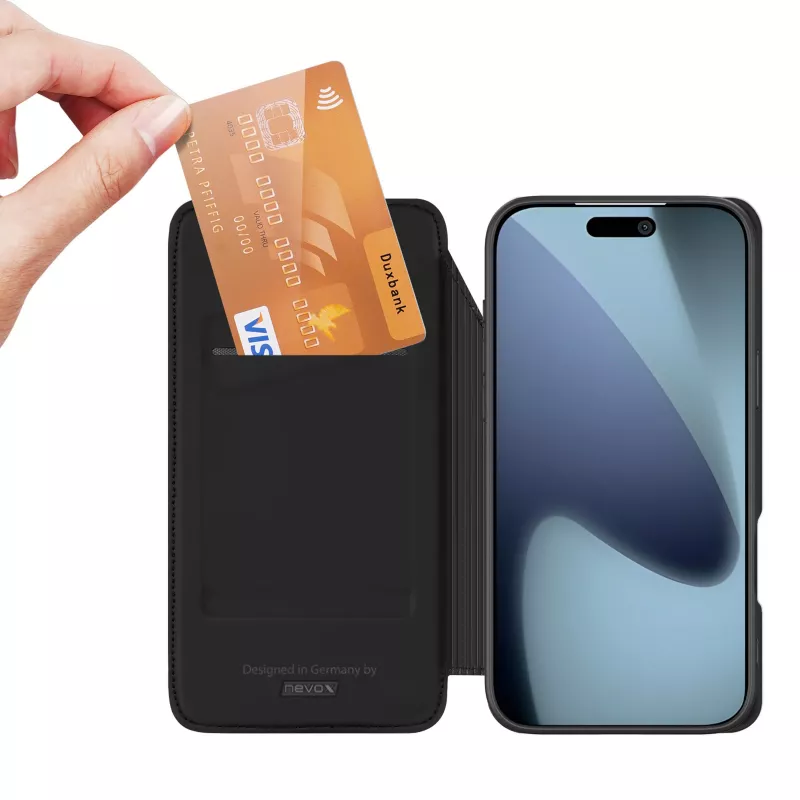 Nevox Vario Series kirjakotelo iPhone 17 Pro Max -puhelimelle, musta
