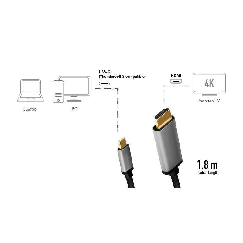 LogiLink CUA0101 USB 3.2 Gen1 Type-C - HDMI-A -kaapeli 1,8 m musta harmaa