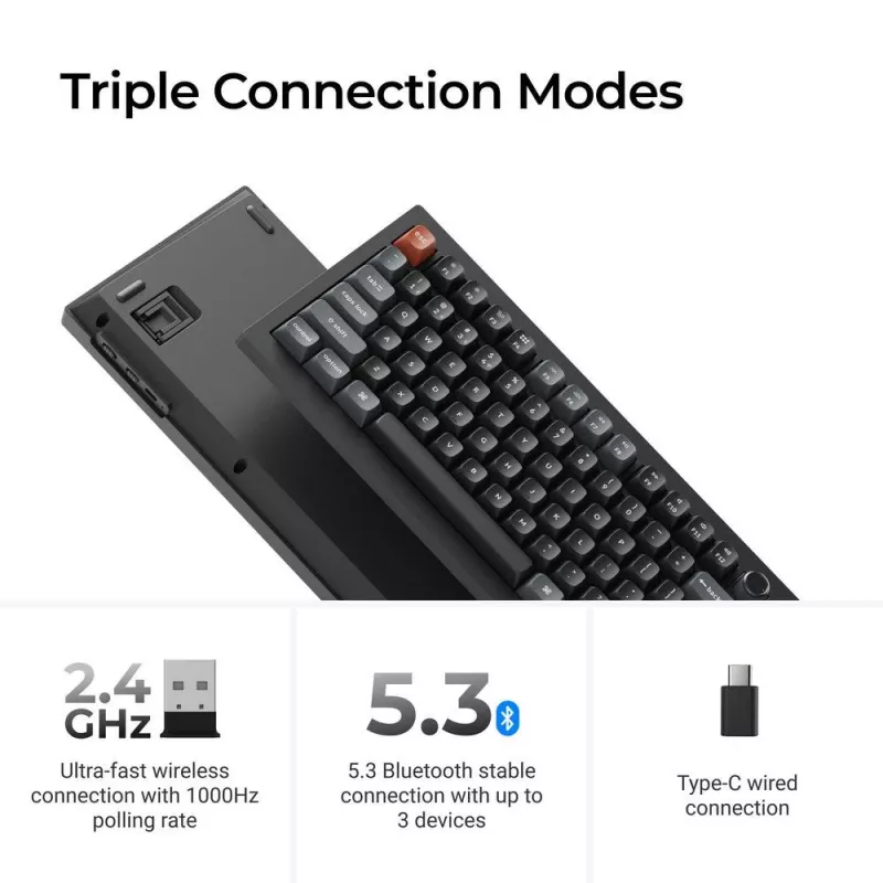 Mekaaninen näppäimistö Keychron V3 Ultra 8K – QWERTY, Bluetooth & kaapeli, RGB, musta
