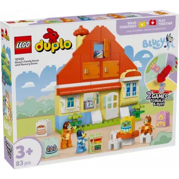Rakennuslelu LEGO Bluey perhetalo muistipelillä 10459 — 83 osaa, 3 minihahmoa, ikä 3+