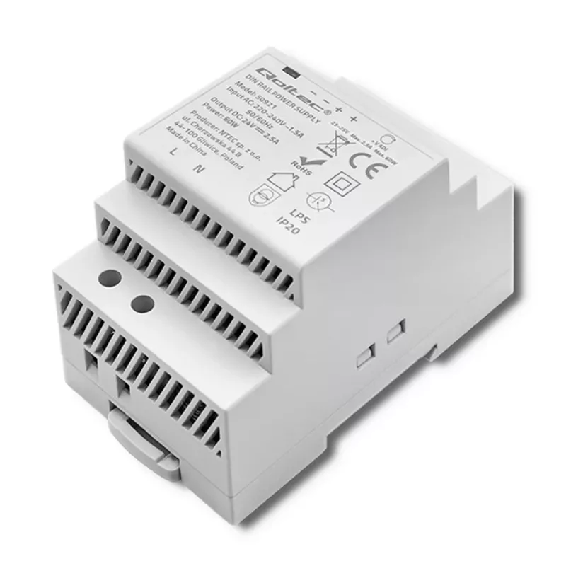 DIN-kiskovirtalähde QOLTEC 24V 2.5A 60W harmaa