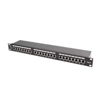 Patch-paneeli 1U LANBERG PPS6-1024-B, 24-porttia Cat6, metalli, musta, 442×114,5×44,5 mm