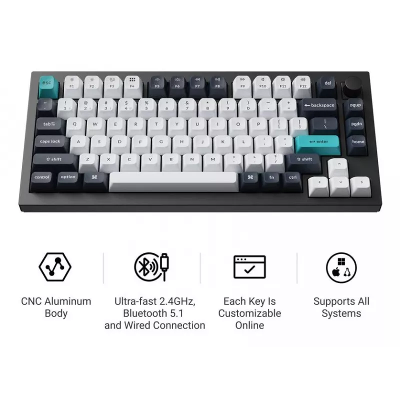 Mekaaninen näppäimistö Keychron Q1 Max 75 % Banana-kytkimillä, Carbon Black