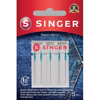 SINGER ompelukoneen neulat Denim 90/14, 5 kpl:n pakkaus – raskaille kankaille (denim, canvas)