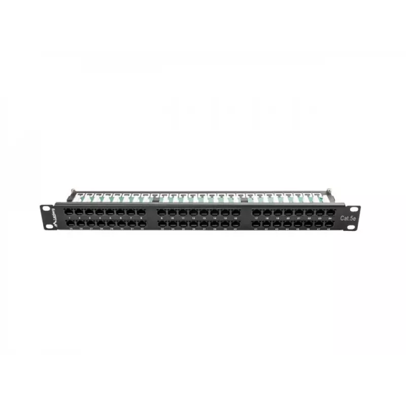 Patch-paneeli LANBERG PPU5-1048-B 1U, 48 porttia Cat5e, musta, 445×102×44,5 mm