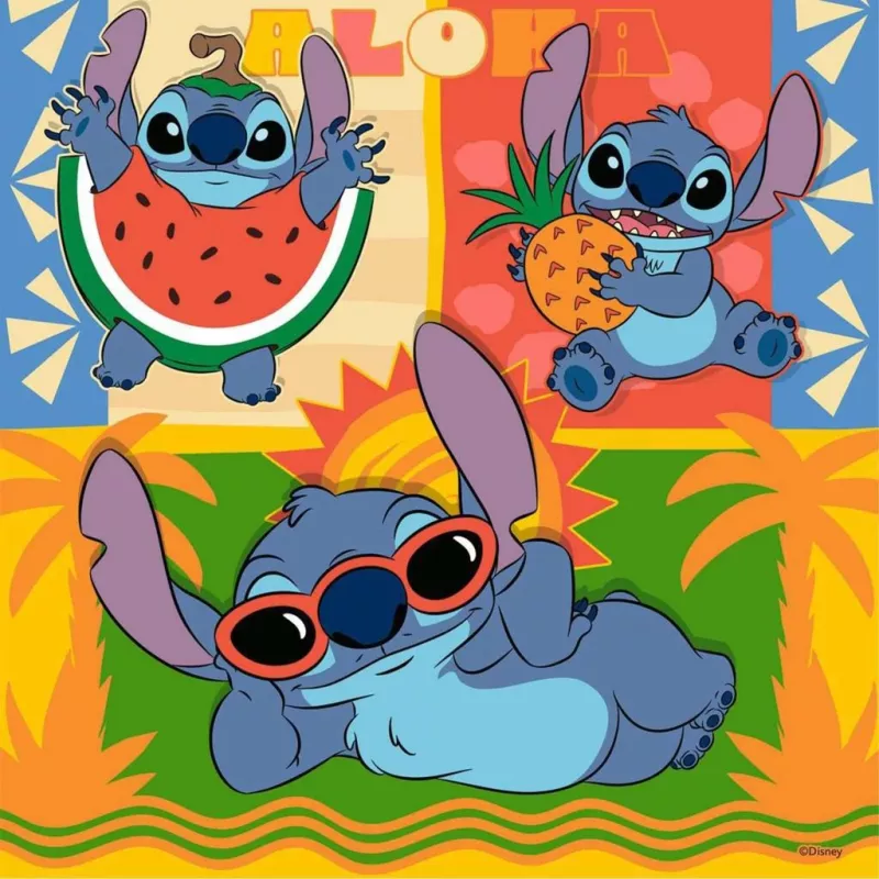 Lastenpalapeli Ravensburger Disney Stitch — 3 x 49 palaa, lapsille sopiva
