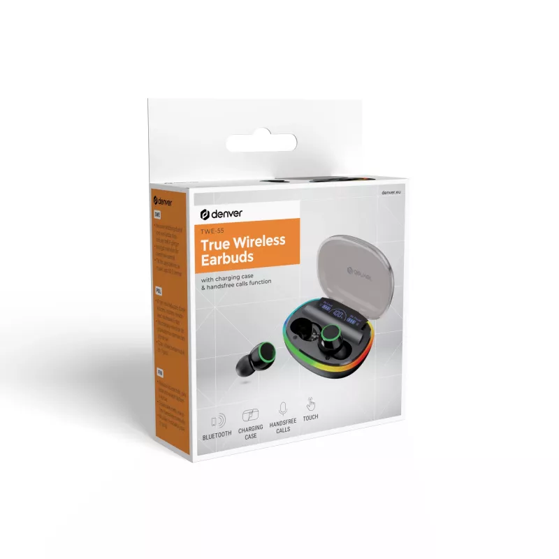 Denver TWE-55B True Wireless Bluetooth-nappikuulokkeet, musta