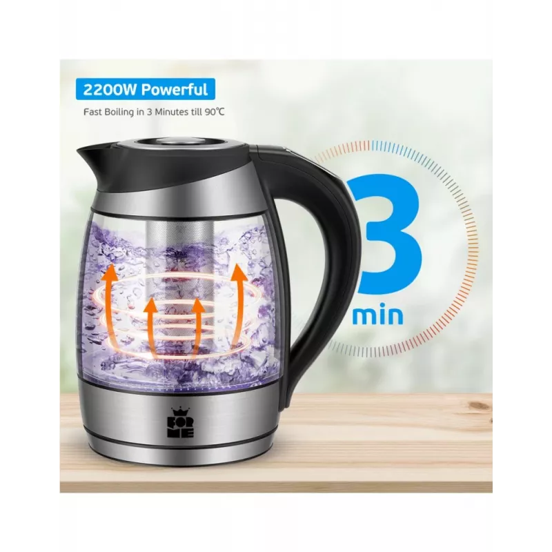 Forme FKG-448 lasinen sähkökeitin, 1,8 l, 2200 W, lämpötilansäätö, harmaa