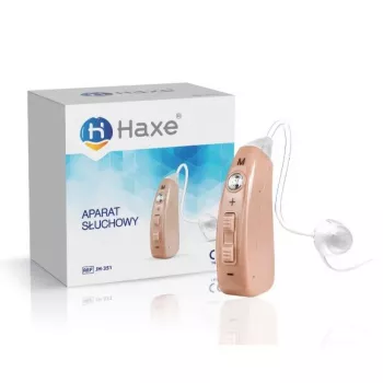 Haxe JH351 -kuulokoje ladattava korvakäytävässä beige, taajuus 950–3500 Hz, 4-portainen äänenvoimakkuus, paristokäyttöinen