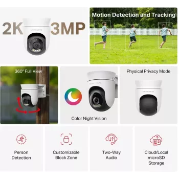IP-turvakamera MERCUSYS MC510 kupu 2 MP, 2304×1296, 30 fps, WLAN & Ethernet, IR-yönäkö, kattoasennus, valkoinen