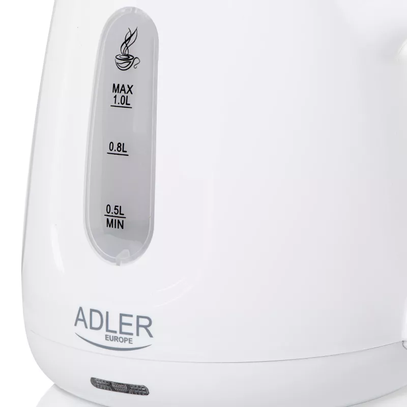 Vedenkeitin Adler AD 1373 – 1 L tilavuus, 850 W, valkoinen, 360°-jalusta, polypropeeni
