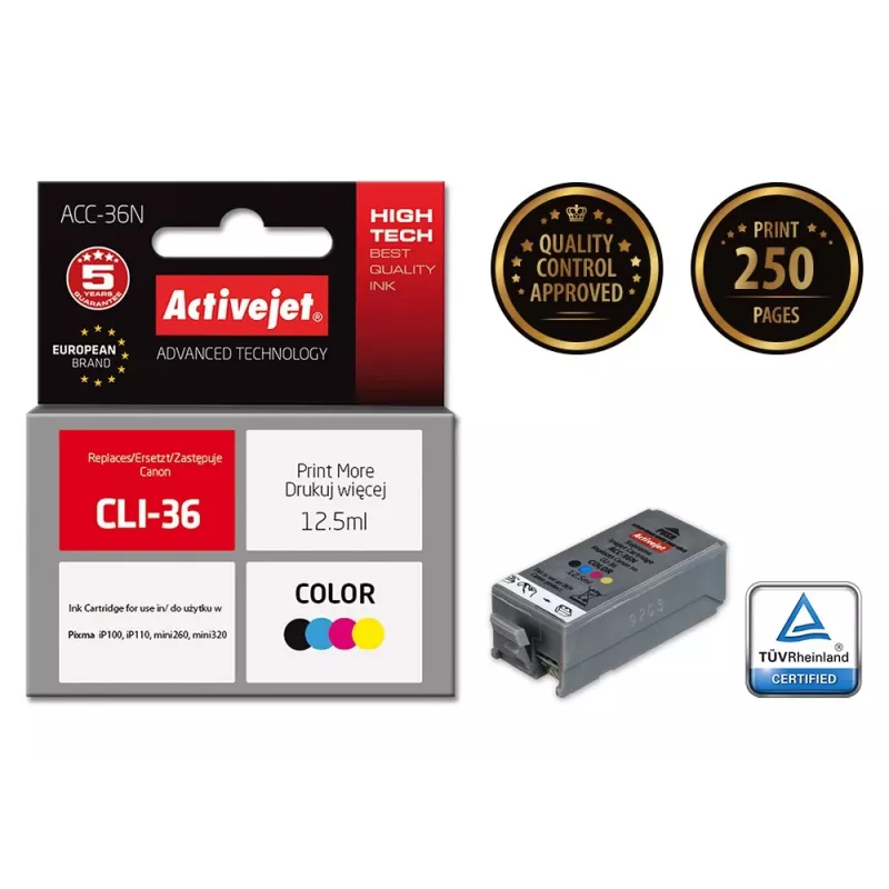 Activejet ACC-36N mustekasetti (Canon CLI-36 -yhteensopiva; Supreme; 12,5 ml; väri)