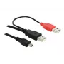 USB-kaapeli DeLOCK 2x USB2.0-A pistoke / USB mini 5-napainen 1 m musta