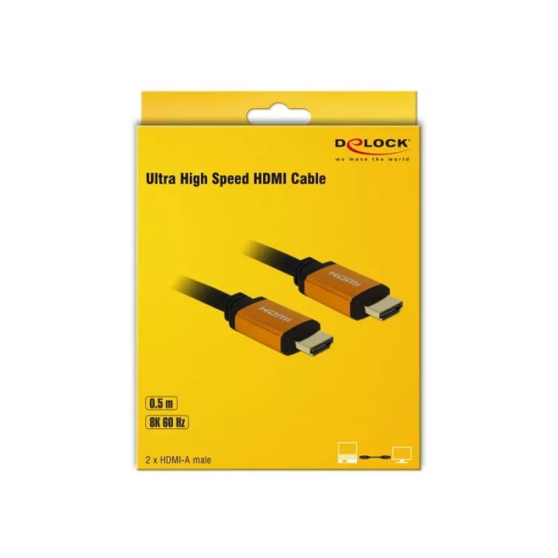 DeLOCK - HDMI-kaapeli - HDMI (M) - HDMI (M) - 50 cm - kolmoiseristys - musta, kulta - 8K-tuki