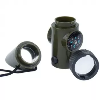 Monitoiminen selviytymispilli Mil-Tec SP.22073 — 6-in-1 oliivi, kompassi, lämpömittari, peili, suurennuslasi, valo, 100×35×30 mm