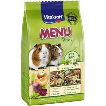 Pelletruoka marsuille Vitakraft Menu Vital 1 kg — viljamaku, C-vitamiini, 12,5 % raakakuitua, soijaton