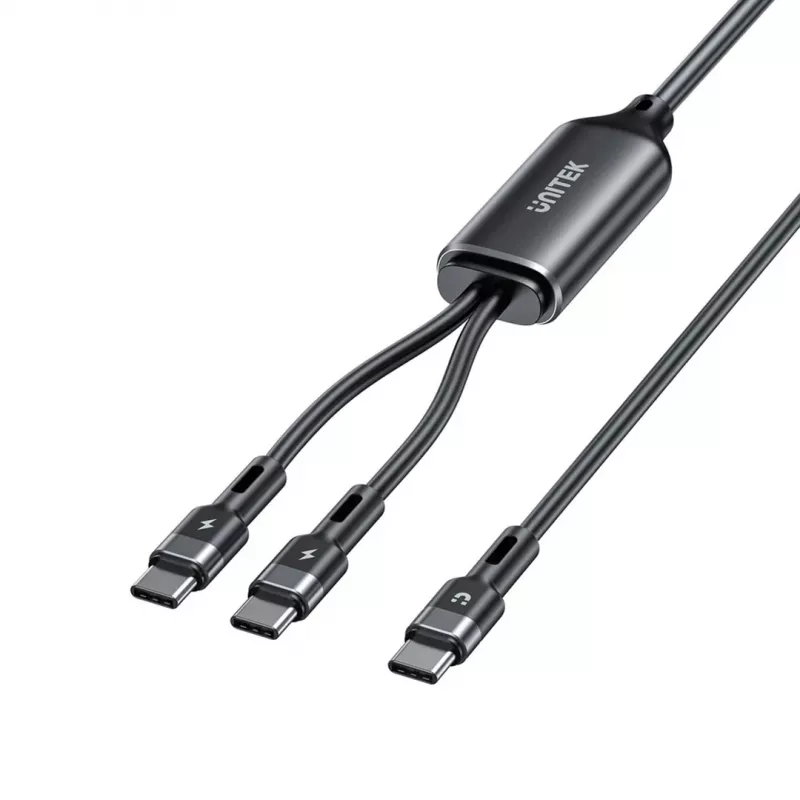 USB-C 2-in-1-kaapeli Unitek C14146ABK01 1,8 m, USB-C - USB-C, 100 W PD, musta