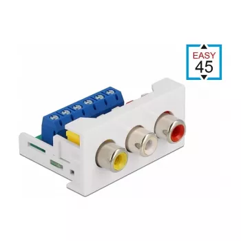 RCA-moduuli DeLOCK Easy 45 3 x RCA liitin 22,5 x 45 mm