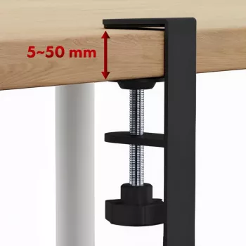 Kaapelinhallinta työpöydälle MACLEAN MC-102 – kaksitasoinen pöydänalainen hylly, maks. kuormitus 5 kg, enimmäispituus 728 mm, musta
